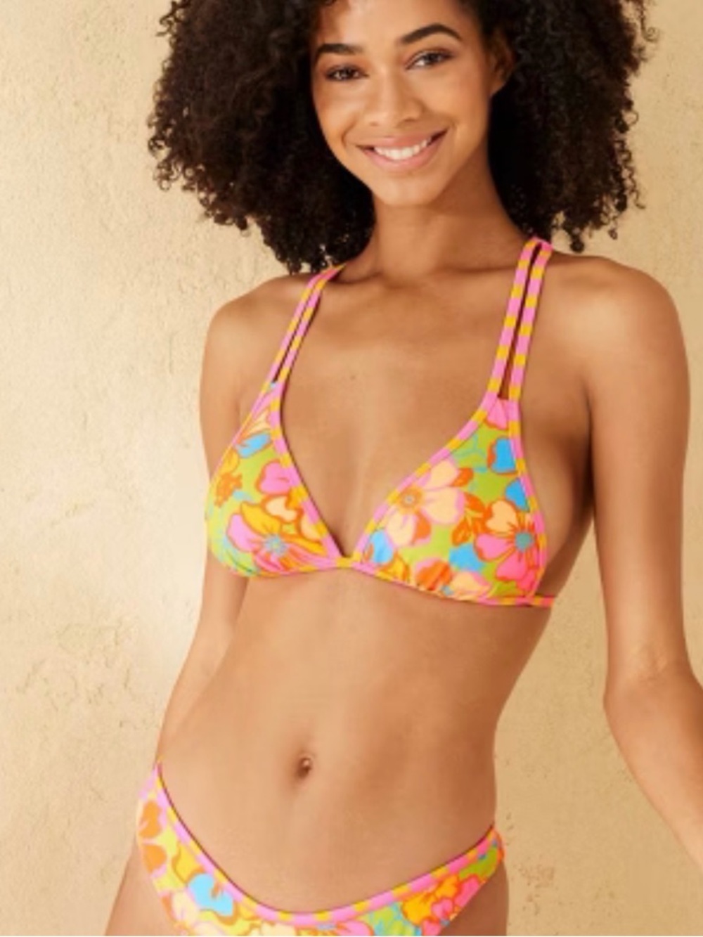 Wild Fable Pink Multi Floral Triangle Bikini Set
